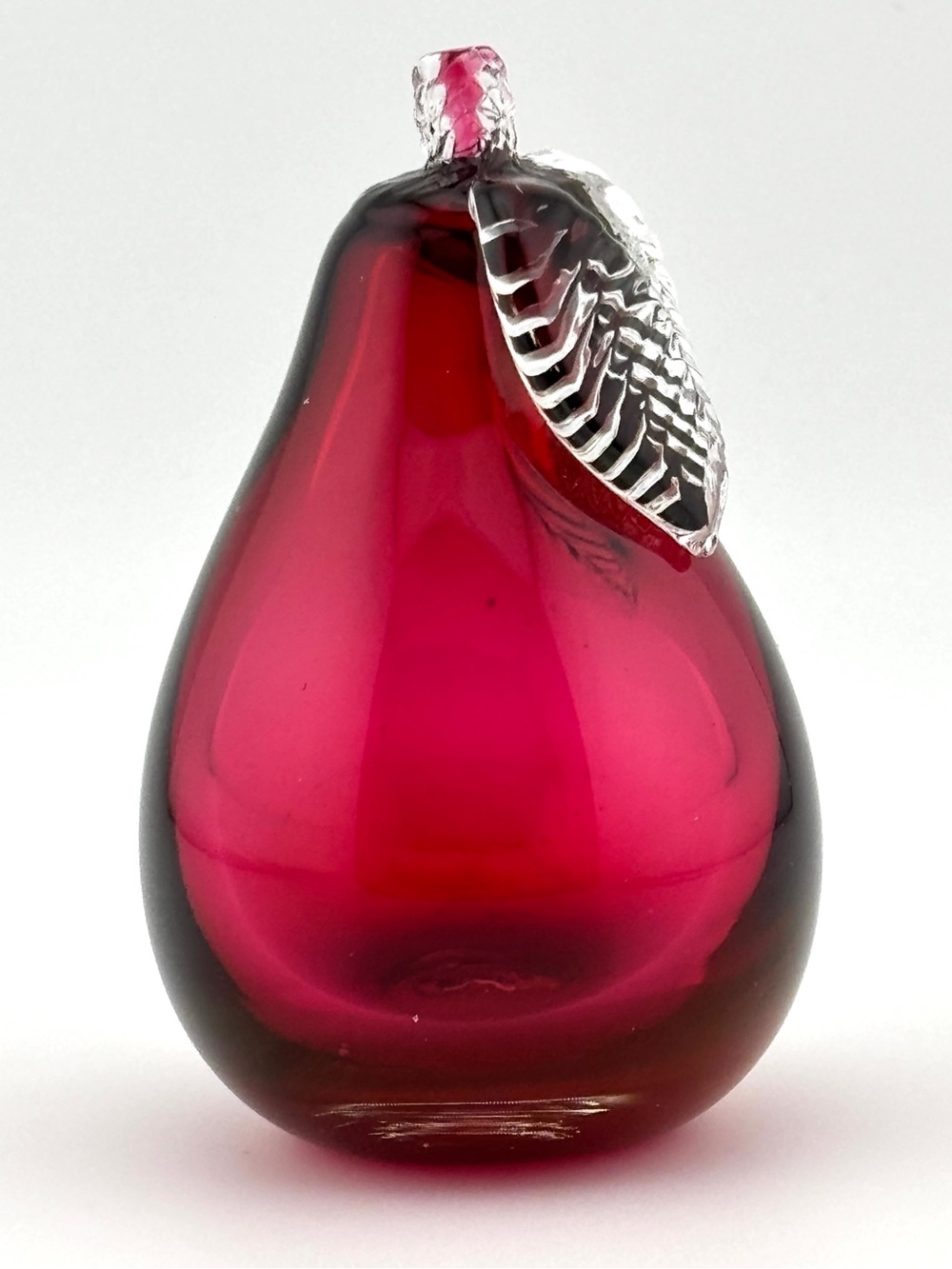 Vintage Hand-Blown Cranberry Art Glass Pear